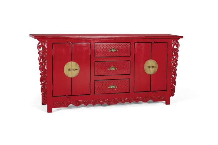 GINER Y COLOMER Aparador avec 2 portes et 3 tiroirs en bois de manguier, Rouge